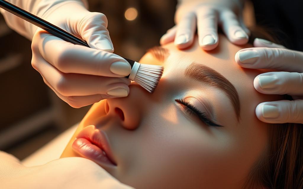 Brows being brushed during a lamination treatment